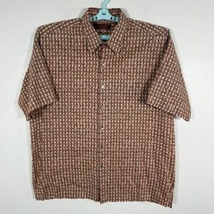 Tori Richard Shirt Mens XL Brown Hawaiian Camp Button‎ Basket Weave Pattern